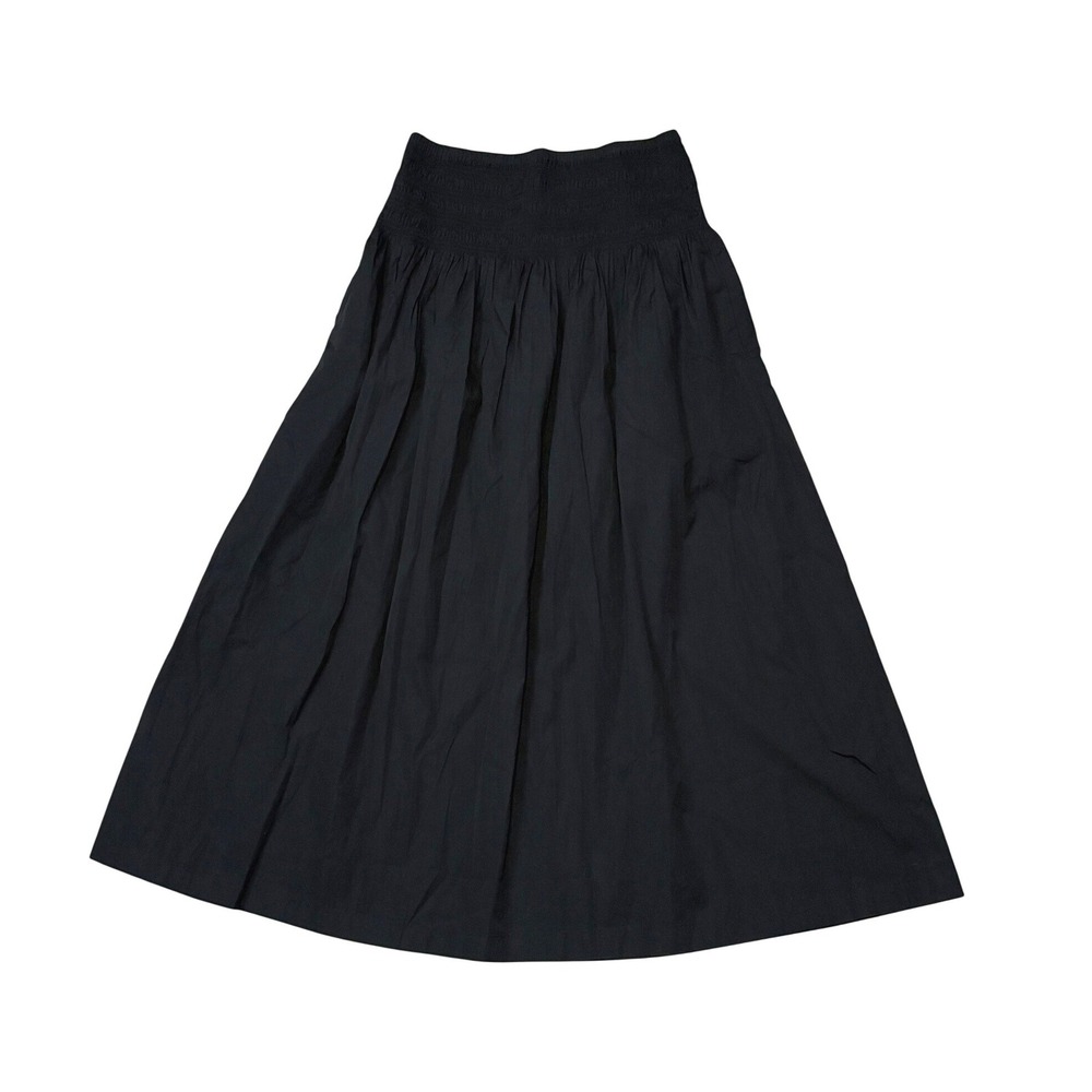Madewell Skirt Womens Medium Black Smocked Waist Cotton Poplin Maxi A-Line NWT - Picture 2 of 9